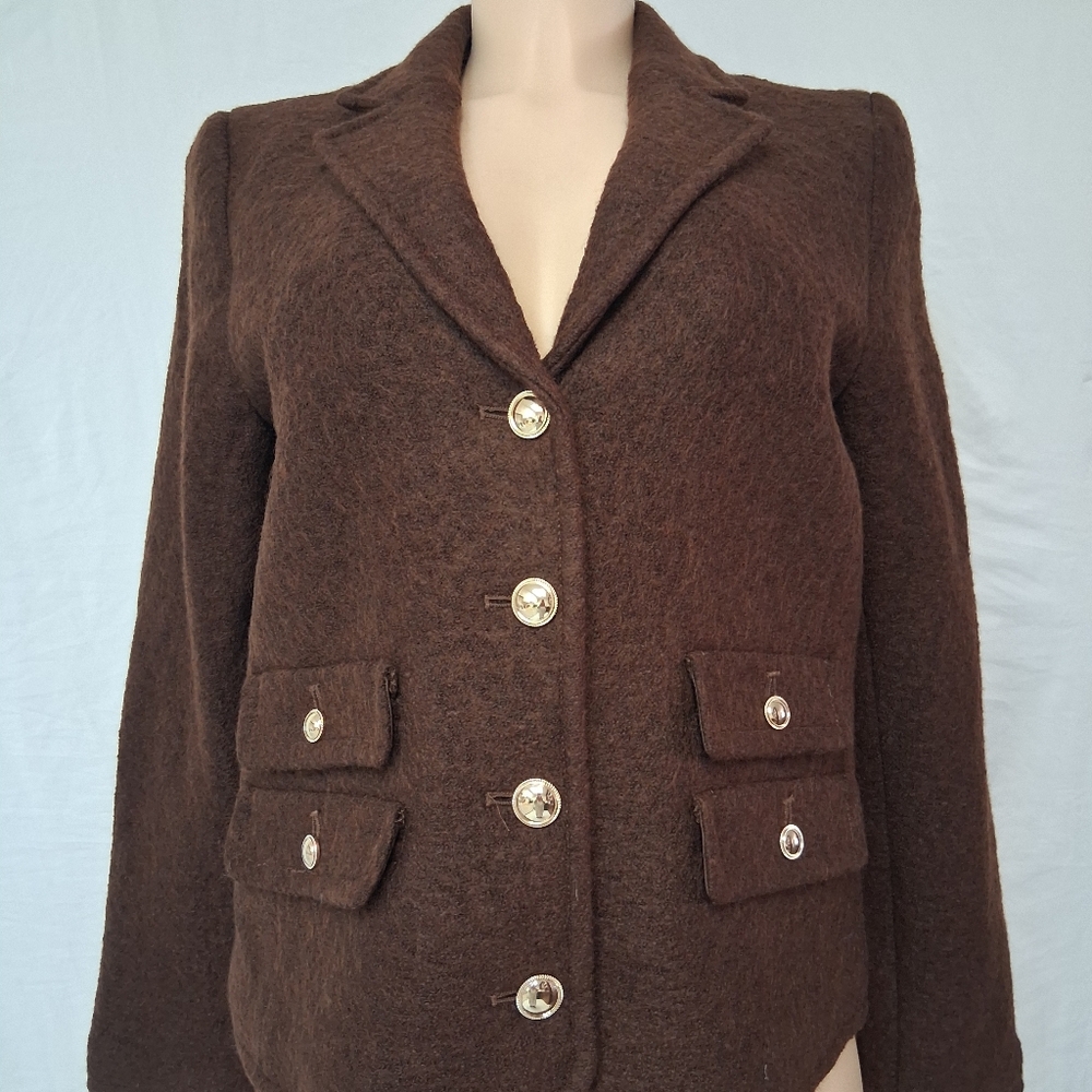 Talbots Brown Blazer with Gold Button Accents Size 12p 40% Wool - Picture 6 of 17